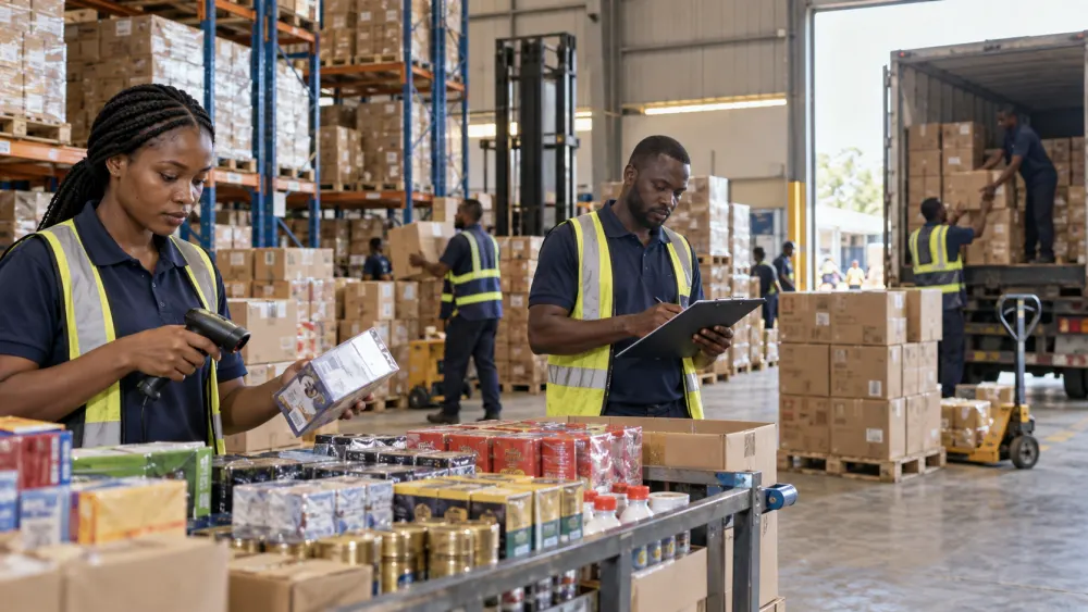 Warehouse staff checking products before wholesale dispatch