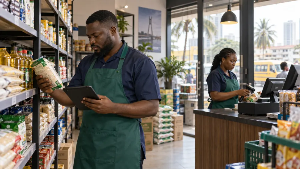 Retail staff checking stock in a product store