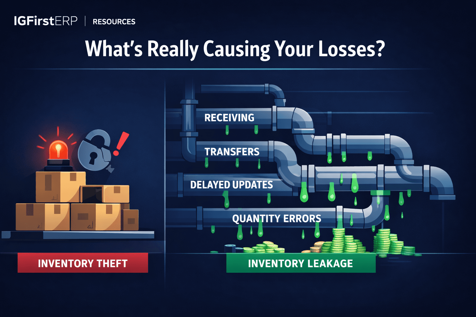 IGFirstERP cover art comparing visible inventory theft with hidden inventory leakage